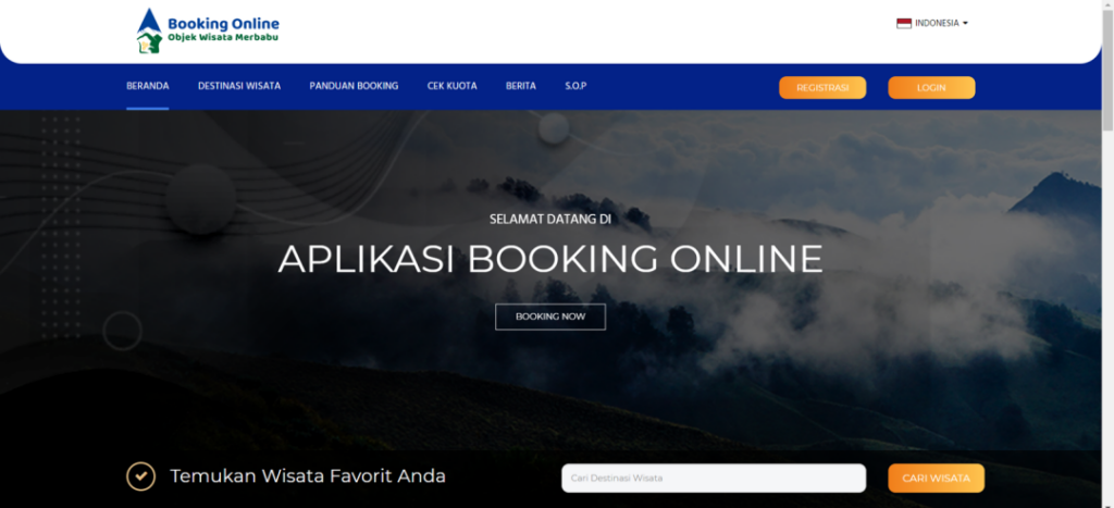 Tampilan depan situs resmi booking online Gunung Merbabu